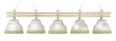 Лампа Моцарт 5пл. ясень (Blanco plumon,бархат зеленый,бахрома желтая,фурнитура золото)