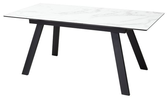 Стол Морис 140 БЕЛЫЙ МРАМОР глянец, стекло / черный, М-City