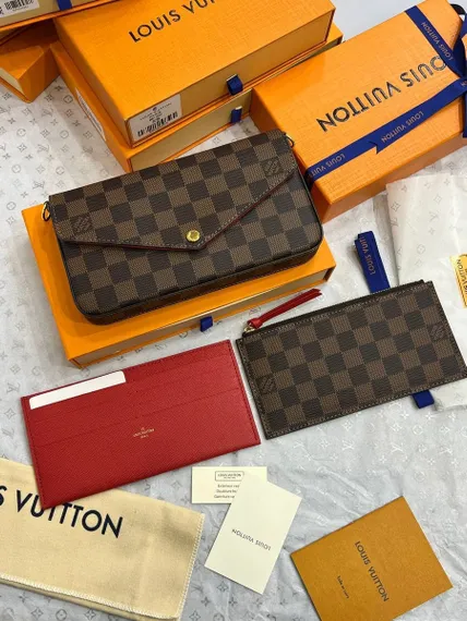 Клатч Louis Vuitton Felicie канва Damier Ebene коричневый