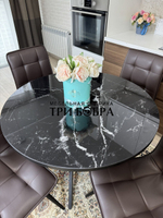 Круглый стеклянный раздвижной стол "Черный оникс" и стулья "ГУЧИ" коричневый