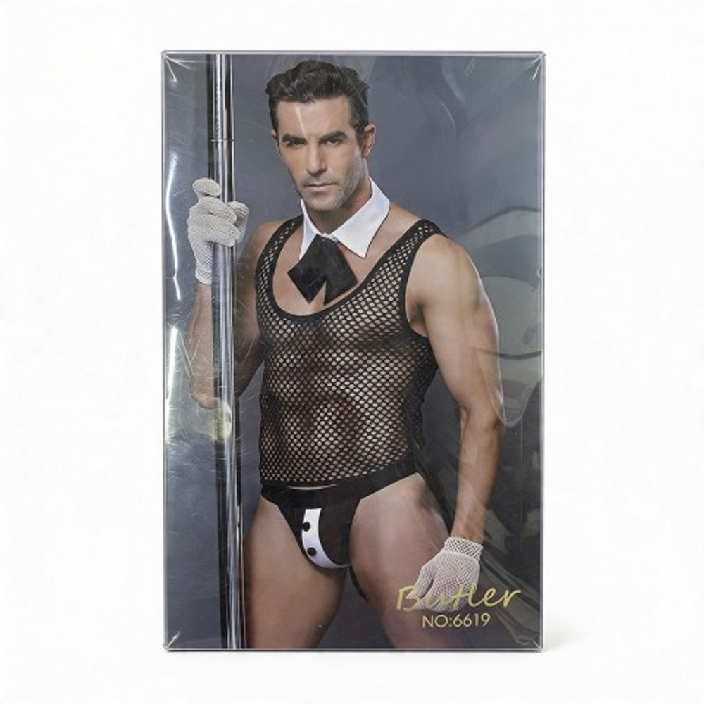 Ролевой костюм " Sexy waiter" ( галстук, перчатки, топ, трусы)