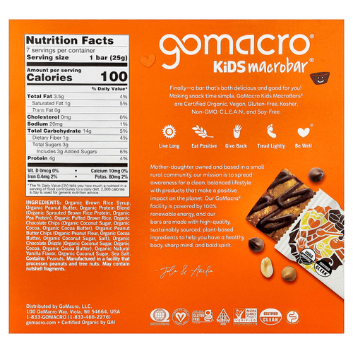 GoMacro, Kids MacroBar®, батончик с арахисовой пастой, 7 батончиков по 25 г (0,9 унции)