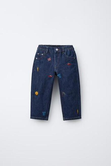 ZARA ДЖИНСЫ-БАГГИ С ВЫШИВКОЙ «ТАЧКИ: МОЛНИЯ МАККУИН» © DISNEY, СИНИЙ