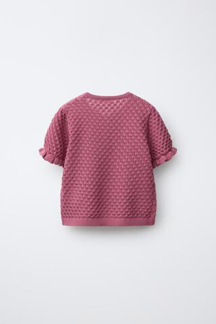 ZARA КАРДИГАН С ВЫШИТЫМИ ЦВЕТАМИ, МАЛИНОВЫЙ