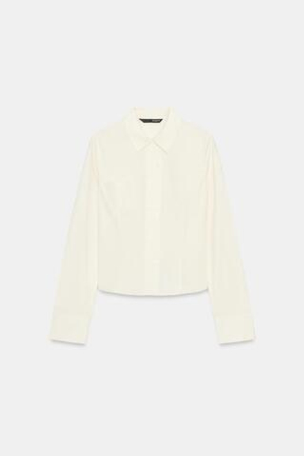 ZARA ПРИТАЛЕННАЯ РУБАШКА ИЗ ПОПЛИНА, КРЕМОВЫЙ