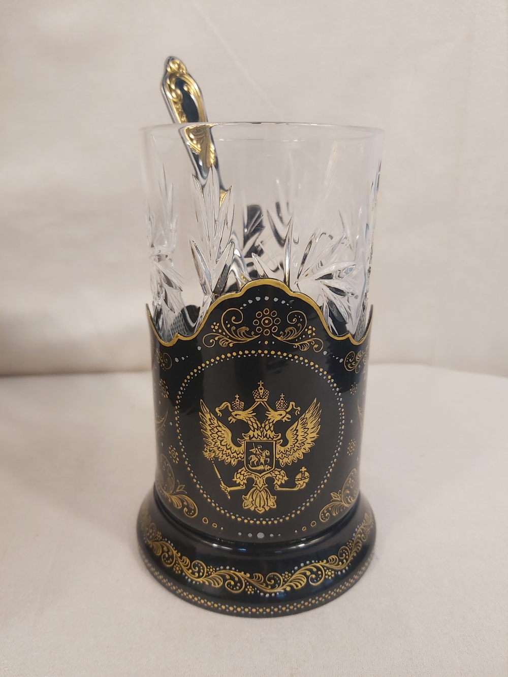 Чайный набор "Герб России" сусальное золото (Ручная роспись Палех)