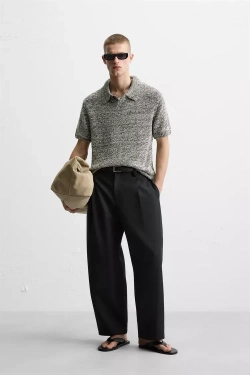 ZARA ПОЛО ИЗ БЛЕСТЯЩЕГО ТРИКОТАЖА, ЧЕРНЫЙ