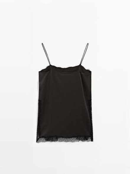 Massimo Dutti Топ в бельевом стиле, коричневый