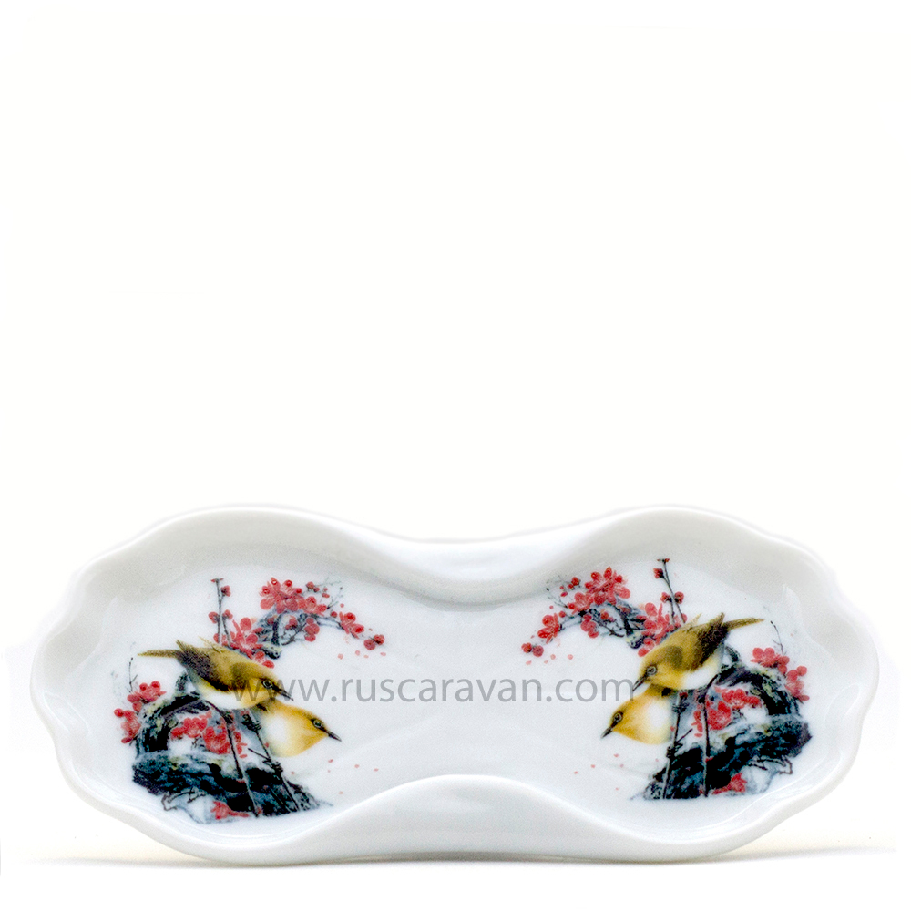 20602-2 Подставка для чайной пары "Птичка на ветке Сакуры", фарфор