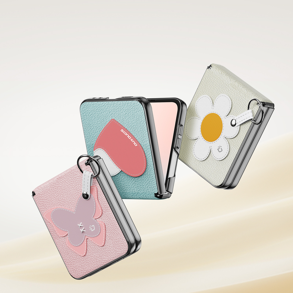 Чехол розового цвета (Butterfly Edition) из искусственной кожи от Dux Ducis для Samsung Flip 7 FE (W25 Flip) и Flip 6, серия Luvy Series Case