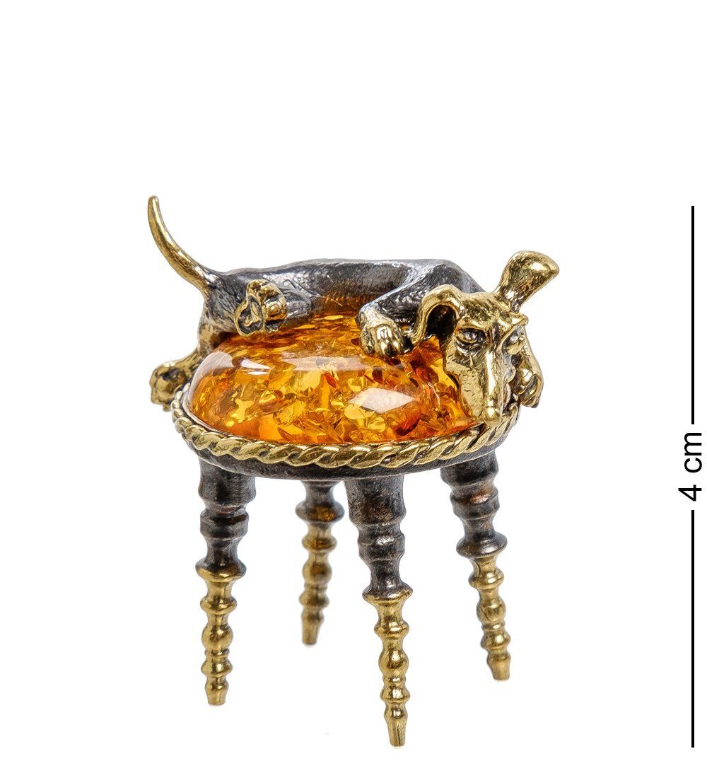 Народные промыслы AM-2061 Фигурка «Такса на пуфике» (латунь, янтарь)