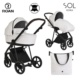 Детская коляска Roan Sol Кожа 3 в 1 с автокреслом Tutis Elo Lux Black RSL/2024 White/Black/руч.Тем.коричневый
