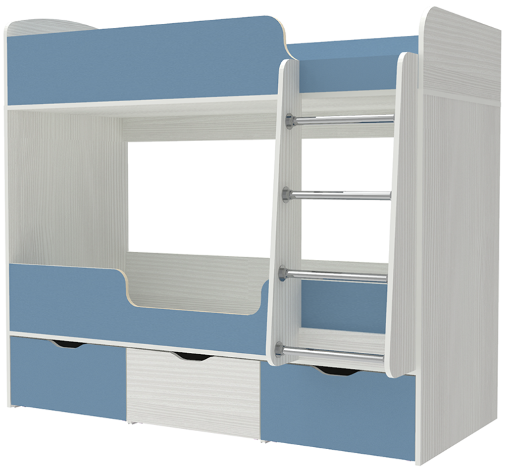 Кровать двухъярусная КарИВи Малыш Двойняшка Белое Дерево Светло-синий, голубой