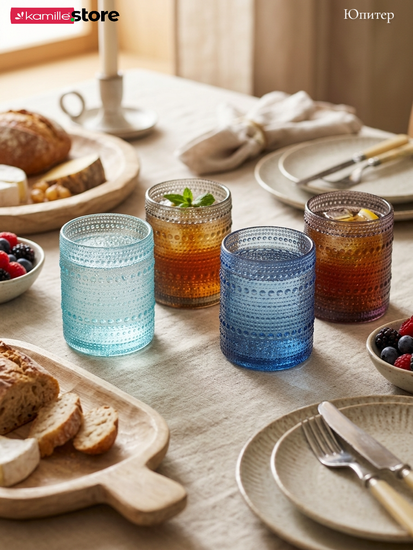 Набор бокалов 300 мл. 6 шт., стекло с фактурным орнаментом, коллекция Юпитер