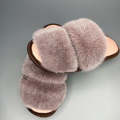 Тапочки для дома из норки | Стелька кожа | Пыльная роза