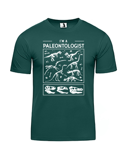 Футболка Я палеонтолог классическая прямая темно-зеленая с белым рисунком