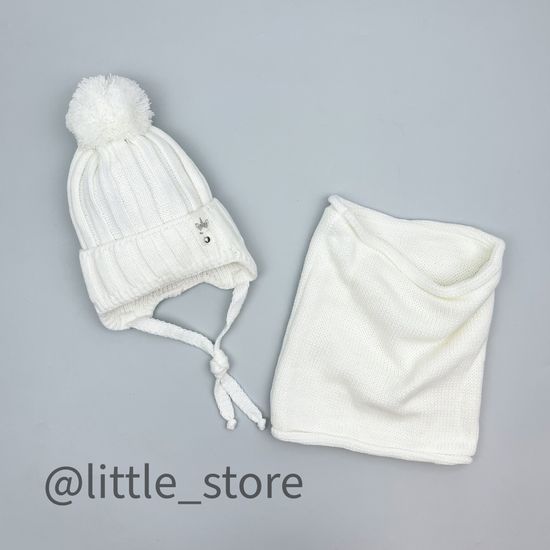 Шапка демисезонная "Единорог" со снудом, Молочная