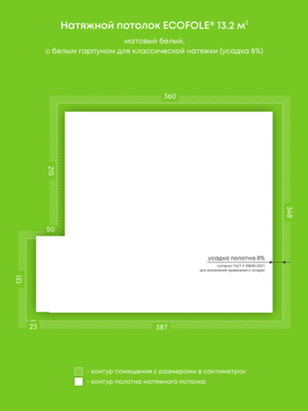 Матовый натяжной потолок 13.2 м2