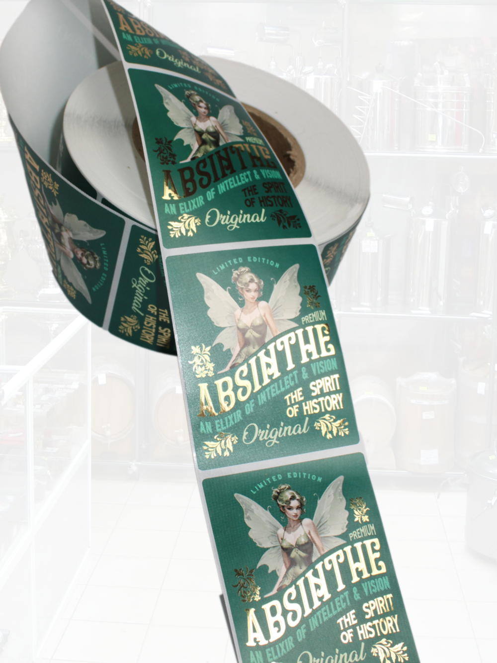 Наклейки на бутылки Абсент. Блестящие 10 шт.