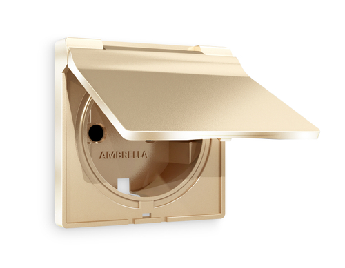 AP6080 Лицевая панель ALFA (Шампань) для электрической розетки с/з со шторками и крышкой IP44 QUANT