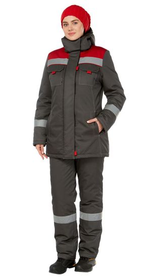 Костюм зимний женский "Тимбер" брюки (т.серый/красный)