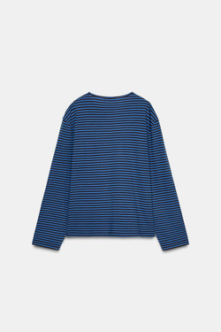 ZARA ФУТБОЛКА В ПОЛОСКУ С ДЛИННЫМИ РУКАВАМИ, КОРИЧНЕВО-СИНИЙ