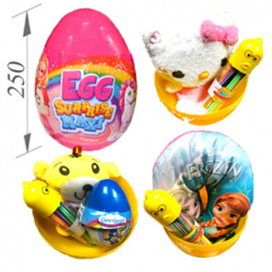 Пластик. яйцо СУПЕРГИГАНТ EGG SURPRISE MAXI ДЛЯ ДЕВОЧЕК с большими игр. 226г*12шт (250мм*190мм)