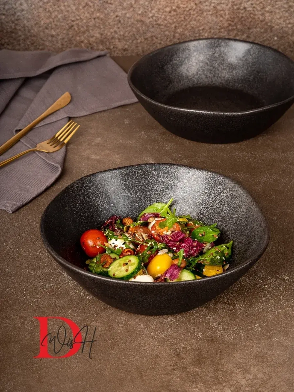 Набор из 4 тарелок мятый фарфор черная глубокая 1300 мл