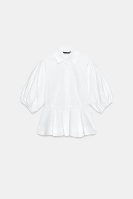 ZARA РУБАШКА С БАСКОЙ И ОБЪЕМНЫМИ РУКАВАМИ, БЕЛЫЙ