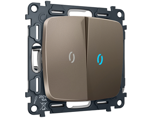 MO634040 Комплект механизма 2-кл проходного выключателя с подсветкой 10000K OMEGA Темная бронза матовый QUANT (OP6340, VM120, G29B)