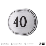Номерок на дверь квартиры 40, для кабинета, офиса, шильдик 9 х 7 см, серебристый, Айдентика Технолоджи