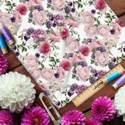 Ткань шифон нарисованные маслом розы на белом фоне