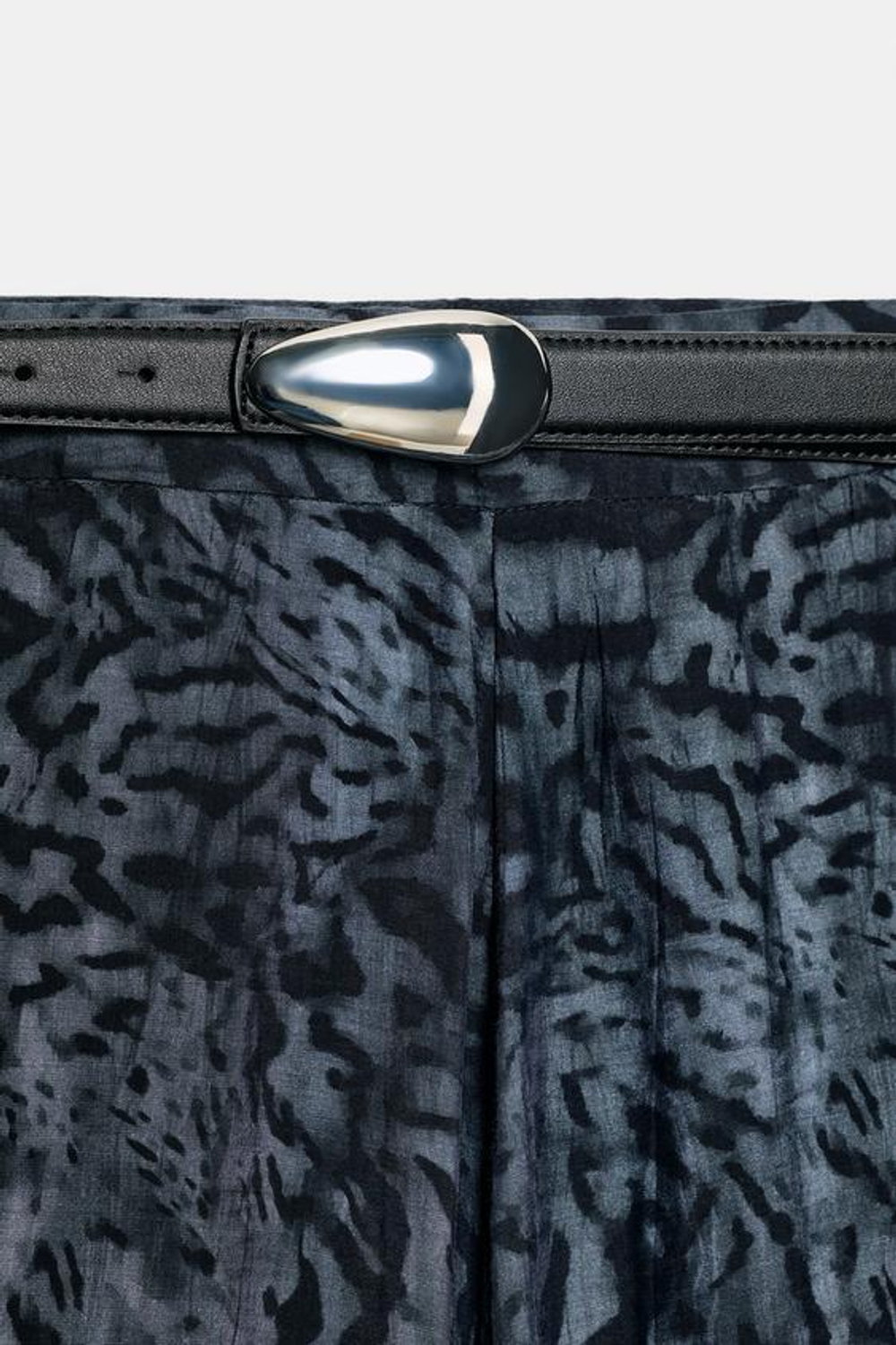 ZARA ЮБКА МИДИ С ПРИНТОМ И РЕМНЕМ, СИНИЙ/ЧЕРНЫЙ