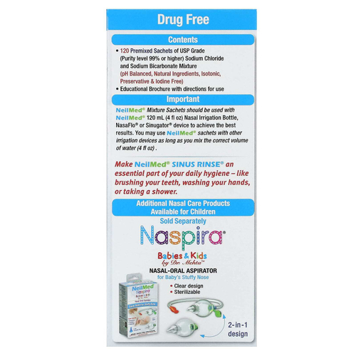 NeilMed, Для детей, средство для полоскания носовых пазух, от 2 лет, 120 пакетиков с готовой смесью, по 1,04 г (0,037 унции)