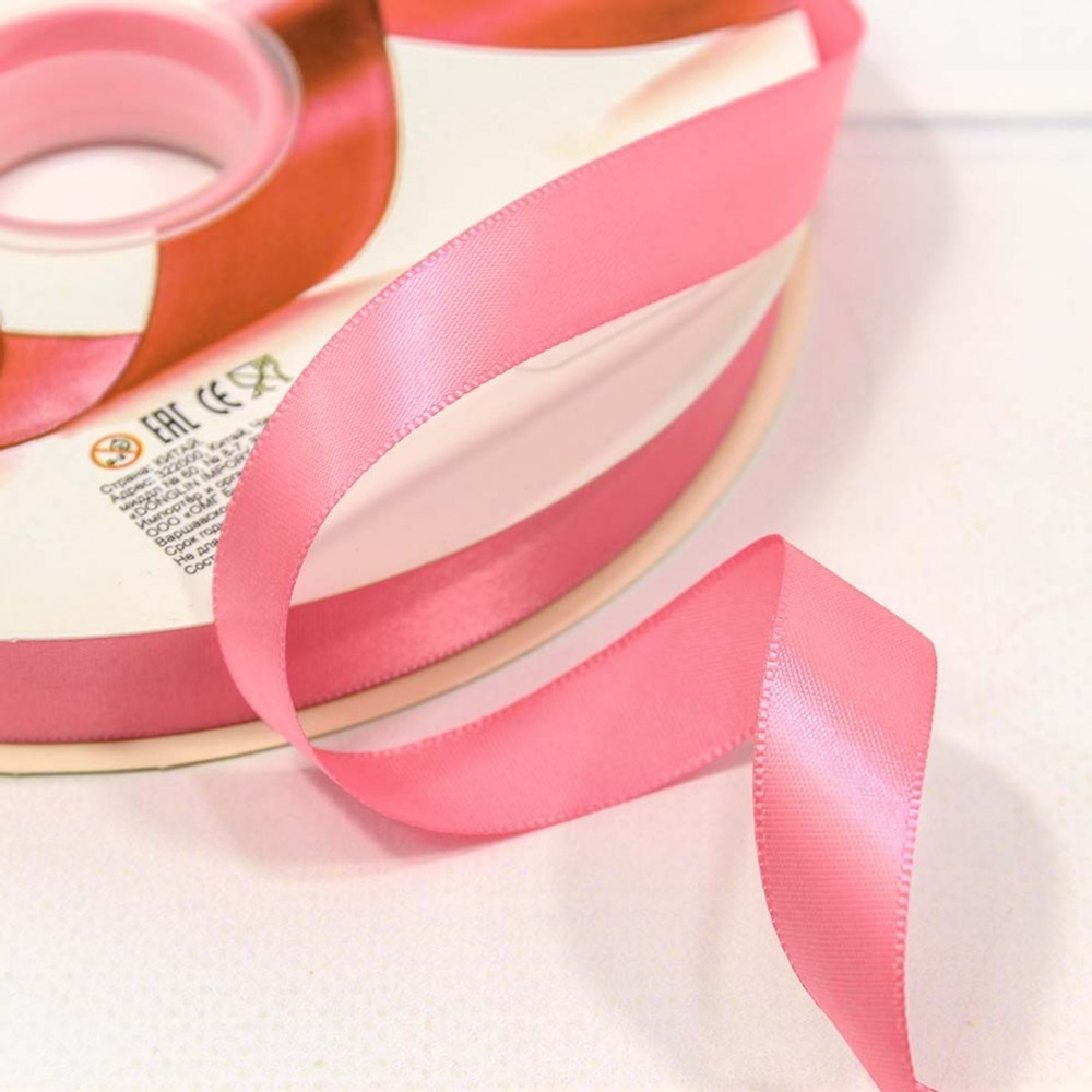 Лента Атласная 1,5см х 110м Полиэстер класс А (Розовый)