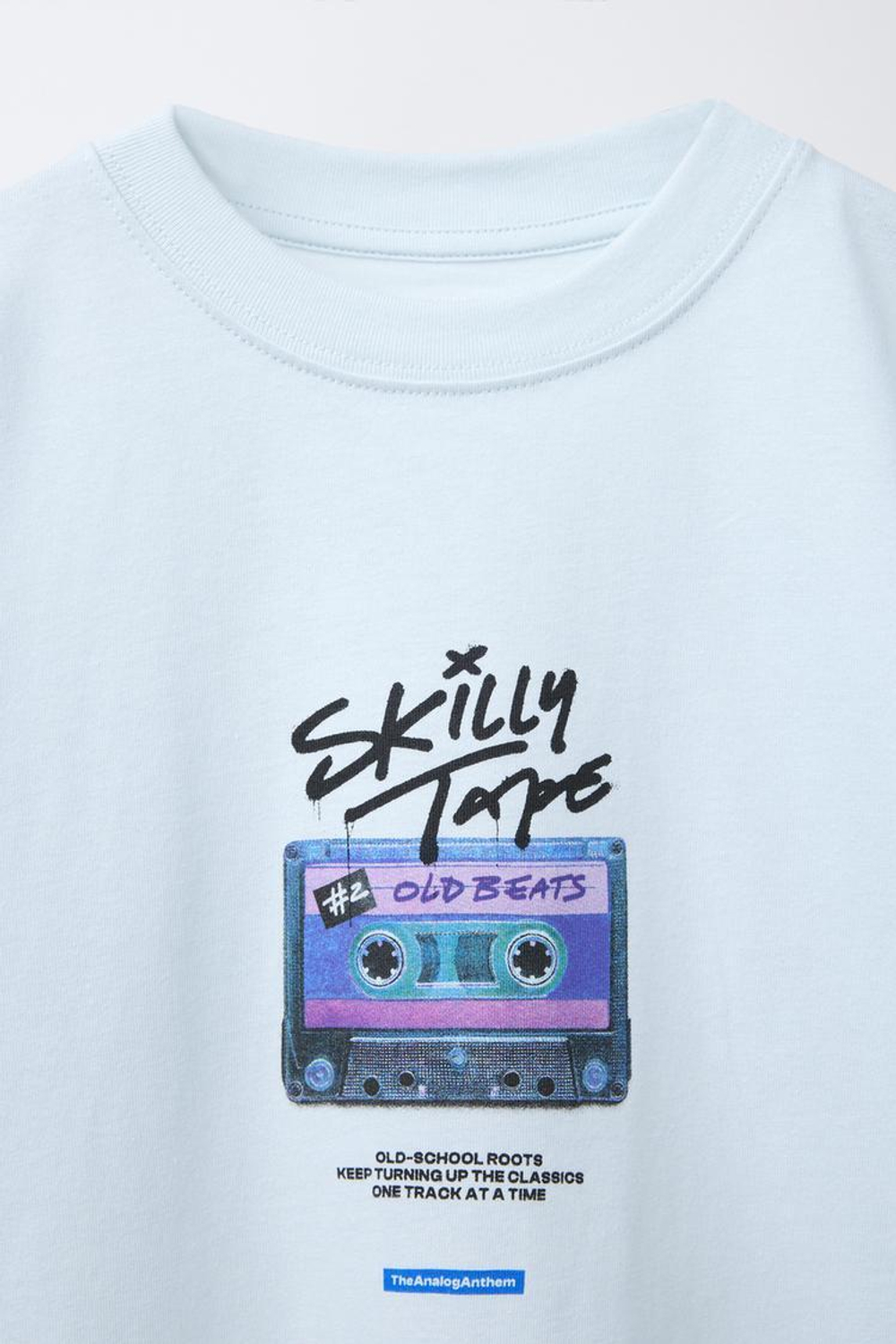 ZARA ФУТБОЛКА С ПРИНТОМ «КАССЕТА», ГОЛУБОЙ