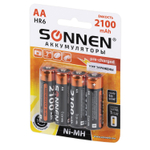 Батарейки аккумуляторные Ni-Mh пальчиковые комплект 4 шт. АА (HR6) 2100 mAh SONNEN