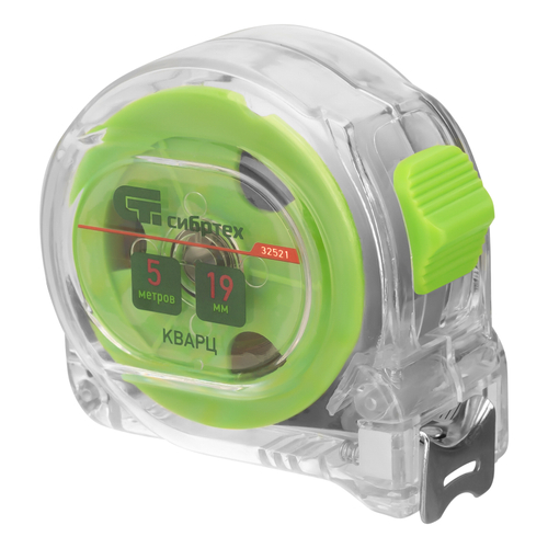 Рулетка 3м х16 мм Кварц,прозрачный корпус,амортизатор,Сибртех