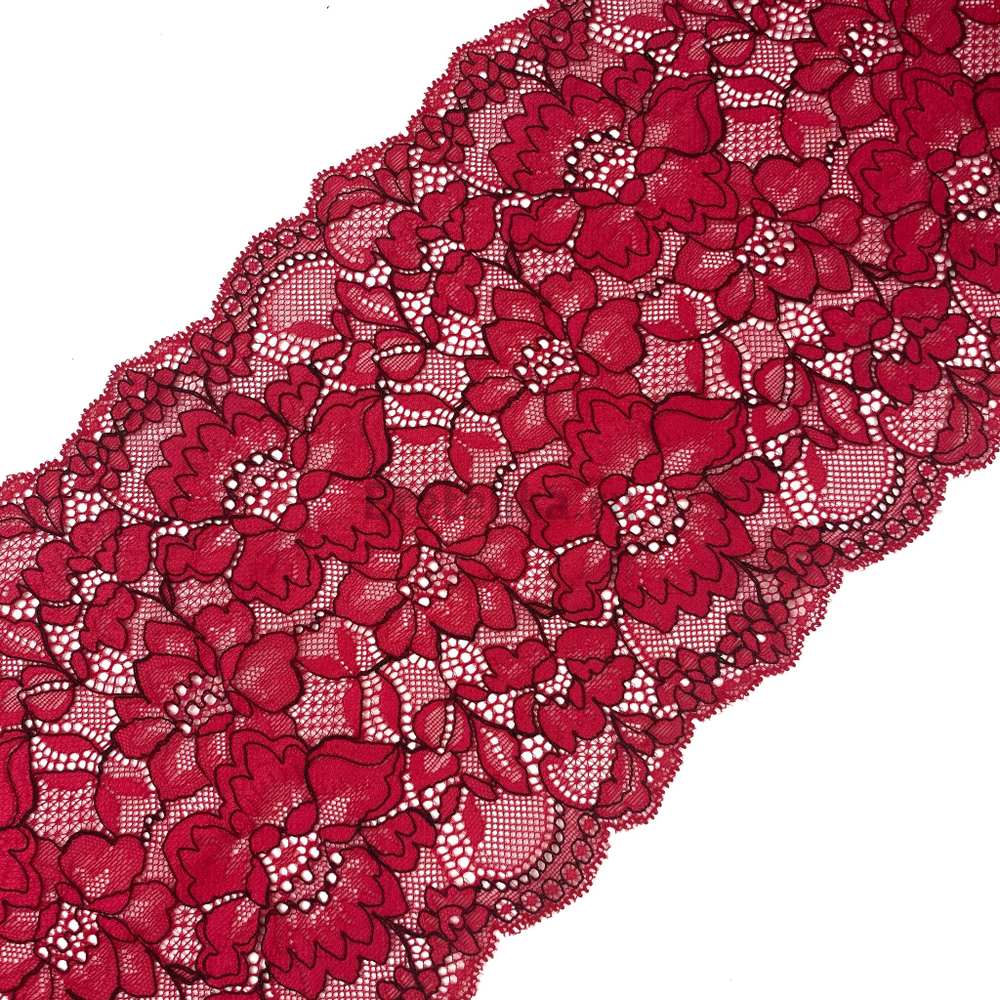 Кружево эластичное красный/черный 18 см