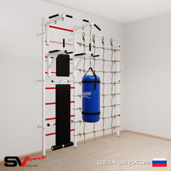 Шведская стенка Sv Sport усиленная 60520 (Турник стандарт/Брусья/Скамья/Цепь/Мешок 22кг/Канатный лаз)