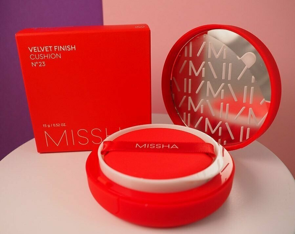 Тональный кушон с матовым финишем.  Missha Тон 23 Velvet Finish Cushion SPF50+ PA+++№23 15 гр.