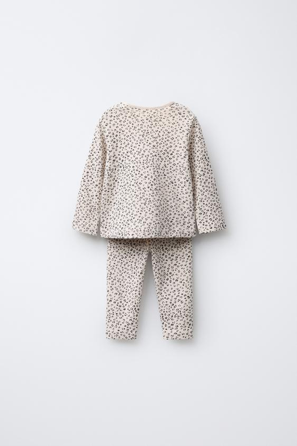 ZARA КОМПЛЕКТ ИЗ ФУТБОЛКИ И ЛЕГИНСОВ ВЯЗКИ POINTELLE С АНИМАЛИСТИЧНЫМ ПРИНТОМ, ЭКРЮ