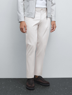 Massimo Dutti Узкие брюки из хлопковой смесовой ткани, каменный