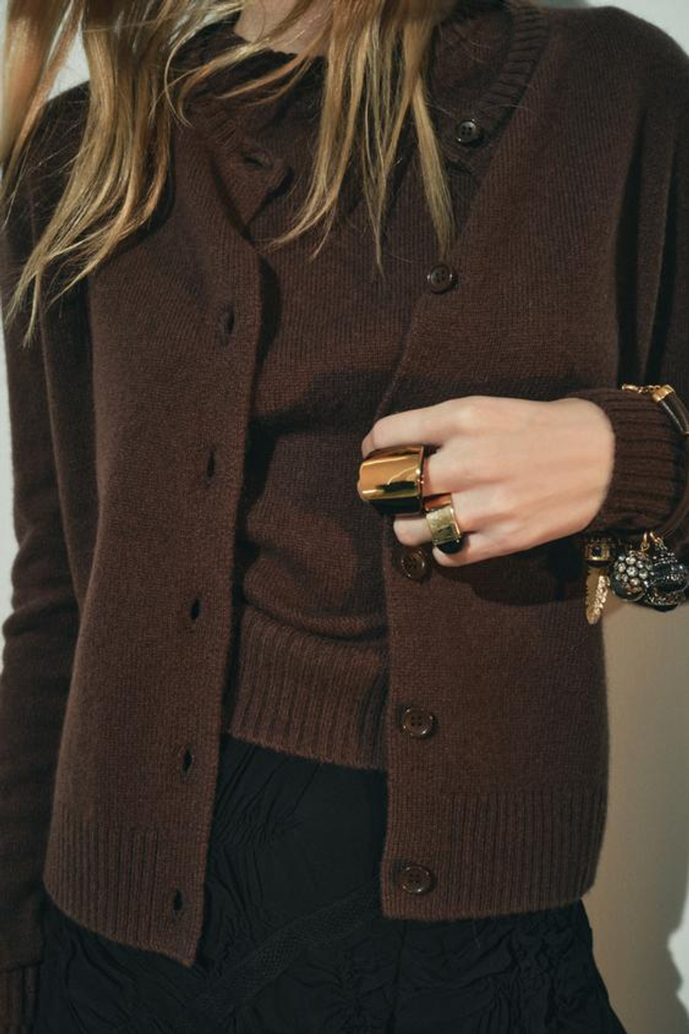 ZARA БАЗОВЫЙ КАРДИГАН ИЗ 100% ШЕРСТИ, КОРИЧНЕВЫЙ