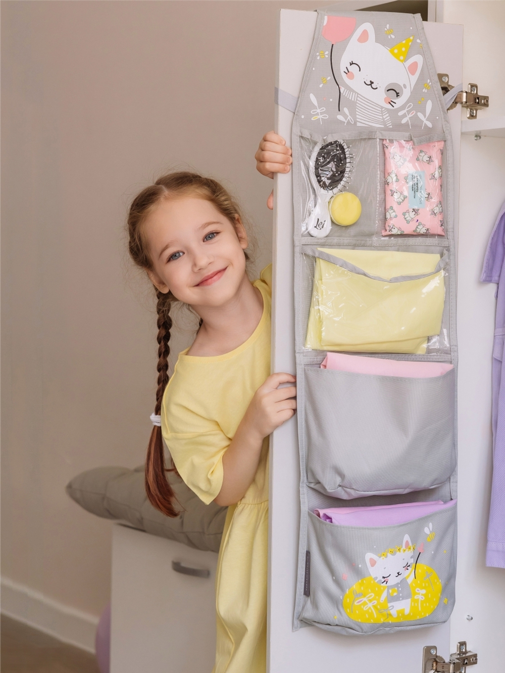 Набор для детского сада: кармашек, коврик, мешок. Котик