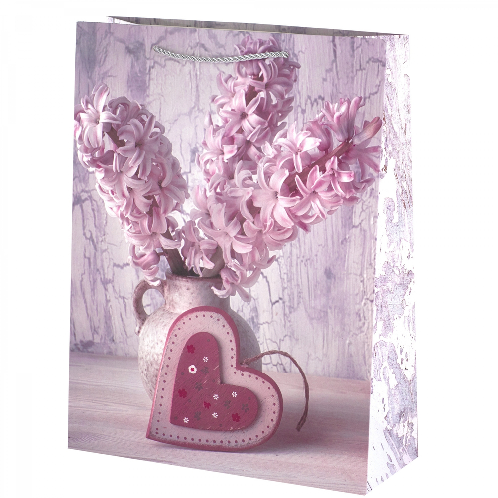 Пакет подарочный бумажный Alingar, (М) 18х24х8,5 см, вертикальный, "Нежные букеты". мат. ламинация, ассорти