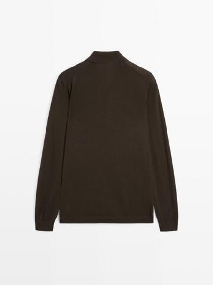 Massimo Dutti Трикотажное свитер поло из 100% мериносовой шерсти, коричневый