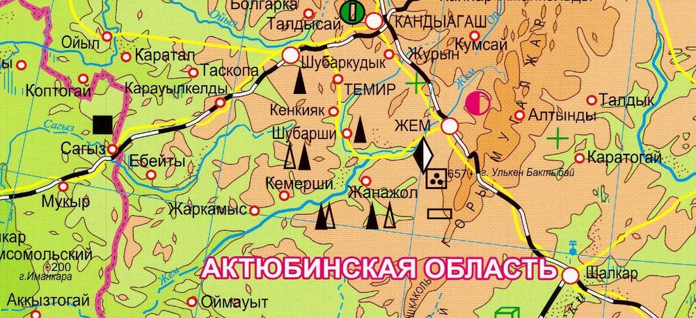 Физическая карта Казахстана (рус./каз. яз.). Плакат. м 1:3 000 000. Размер 70*100 см. (2024г.) Ламинированная