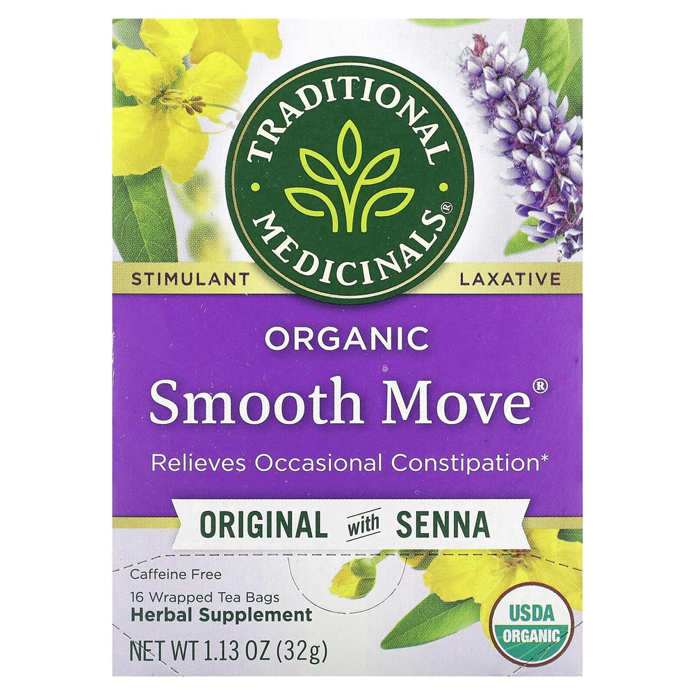 Traditional Medicinals, Smooth Move, органический, оригинальный, с сенной, без кофеина, 16 упакованных чайных пакетиков, 32 г (1,13 унции)
