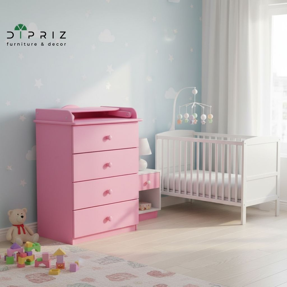 Комод, 60х44х88, Алиса, пеленальный, с ящиками, для одежды и игрушек, деревянный, натуральный розовый, Dipriz
